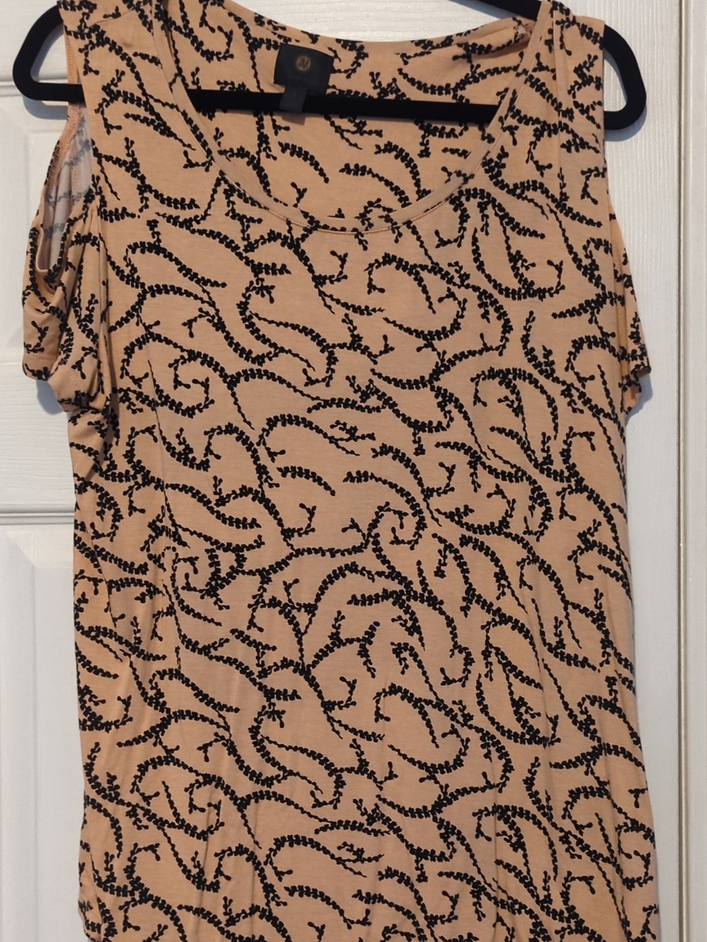 Women's Peach Cold-Shoulder Top with Black Vine Print